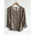 Leopard Print Long-Sleeved Top For Lady